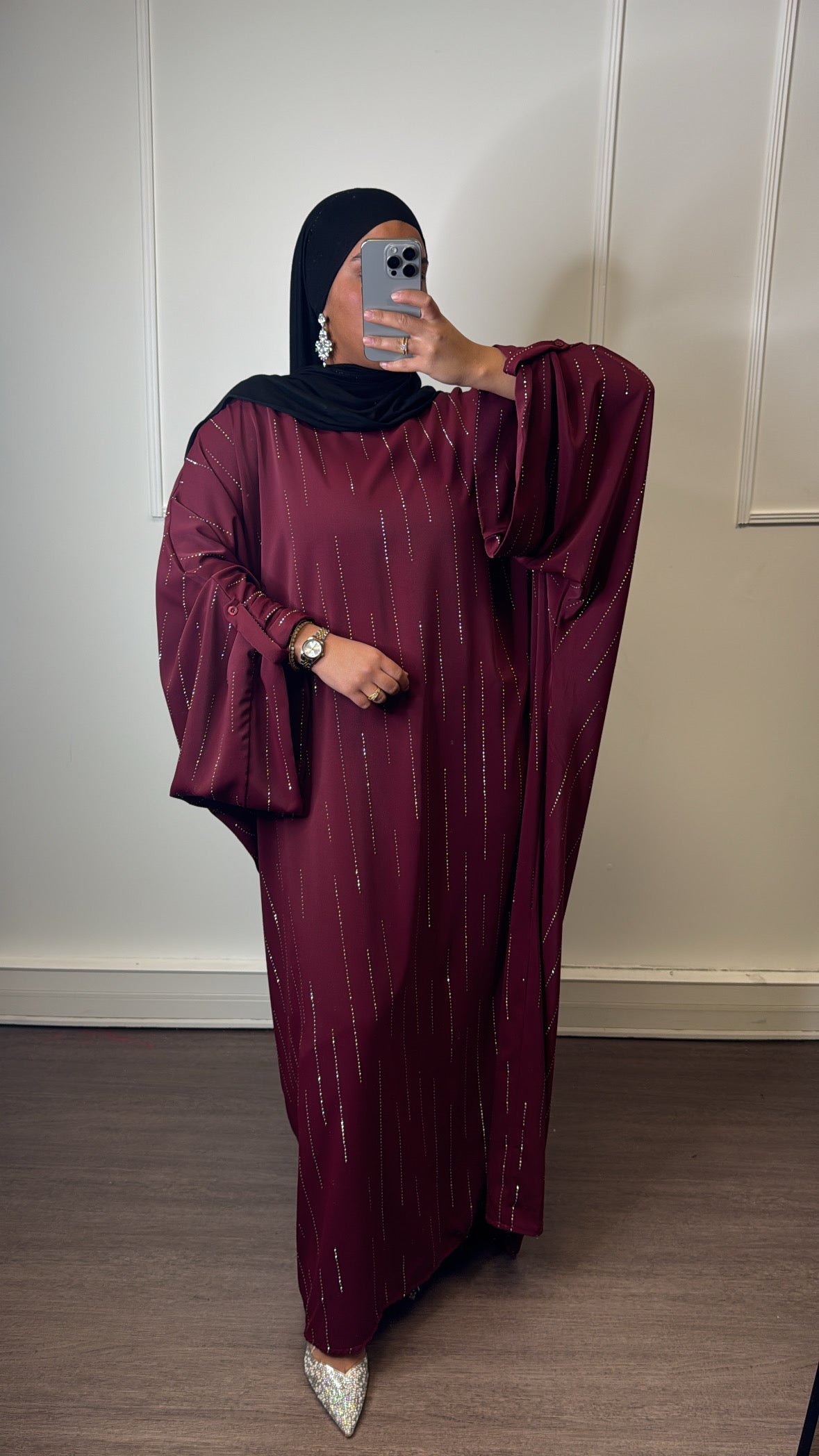 Abaya  strass [ bordeau]